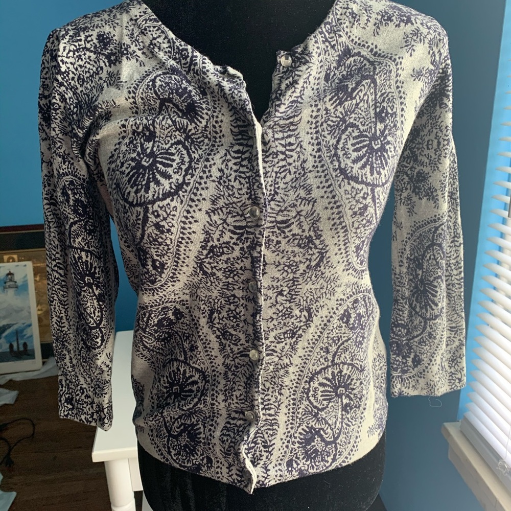 525 America cotton cardigan sweater navy paisley